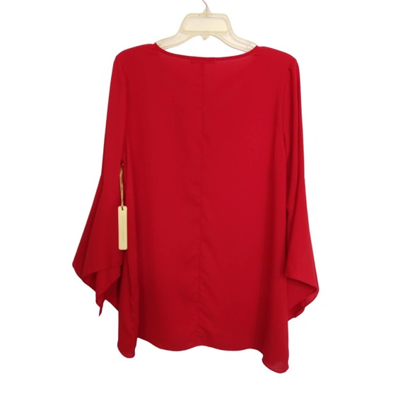 Gibson Latimer Red Bell Sleeves Crisscross Blouse - Picture 5 of 9